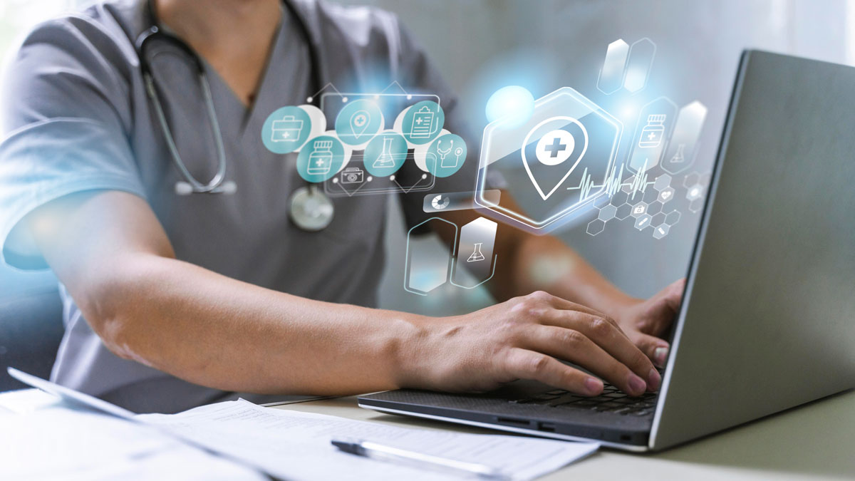 healthcare worker using laptop