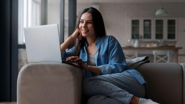 woman working on laptop from home