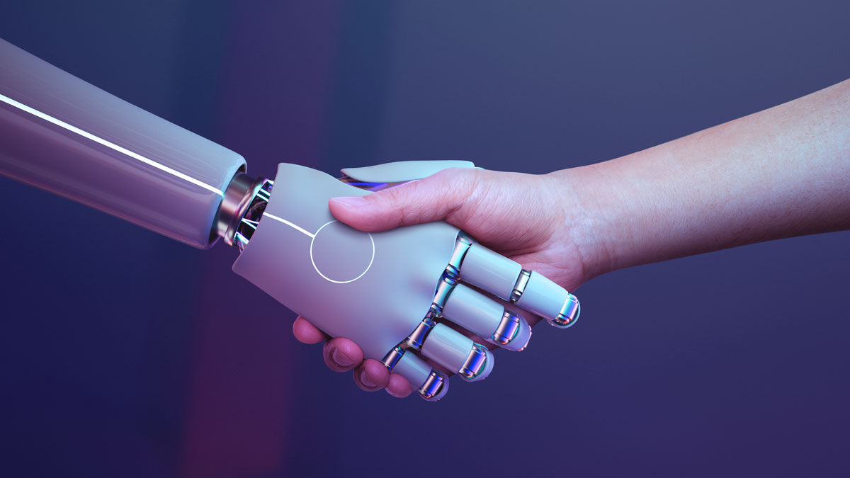 robot hand shaking human hand